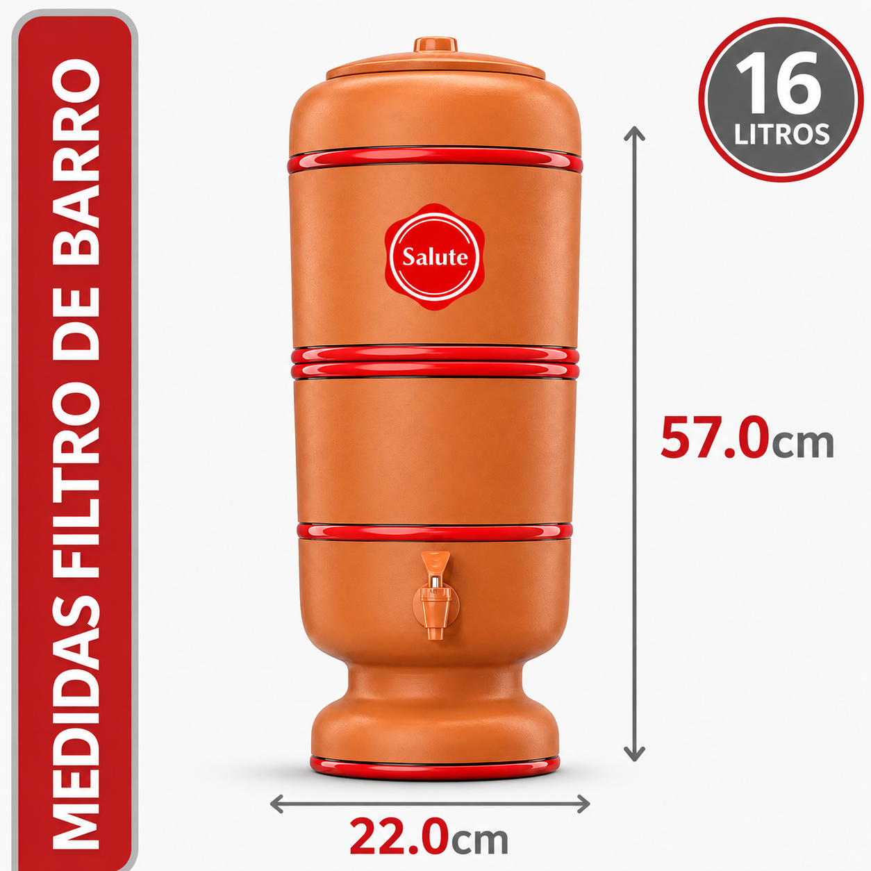 Filtro De Barro Salute 16 Litros Com 2 Velas Tripla Ação Com 2 Bóias