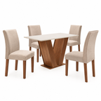 Conjunto Sala de Jantar Mesa Tampo MDF 4 Cadeiras Cor Chocolate/Bege/Branco