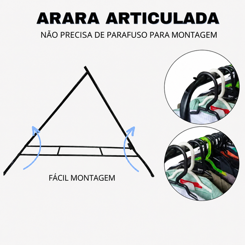 Arara de Roupas Preta Cabideiro Duplo de Piso